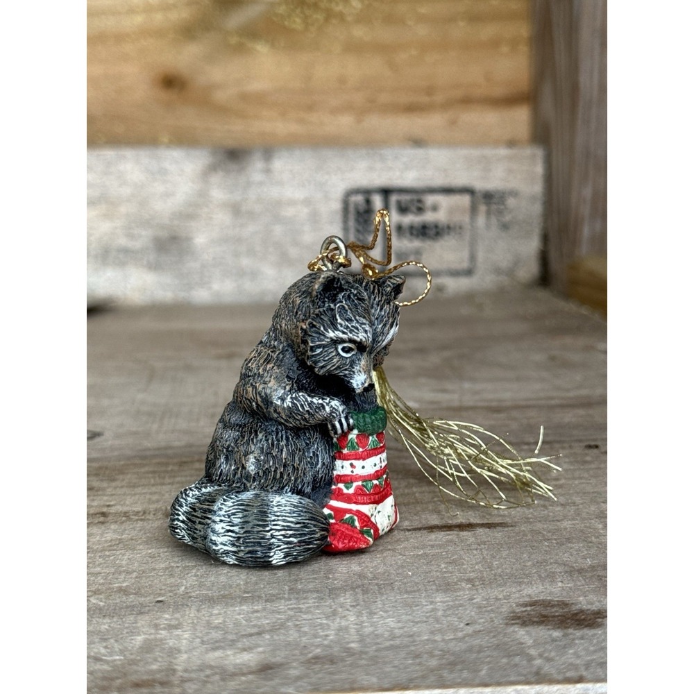 Vintage PG Christmas Ornament Racoon With Stocking Handcrafted In Taiwan